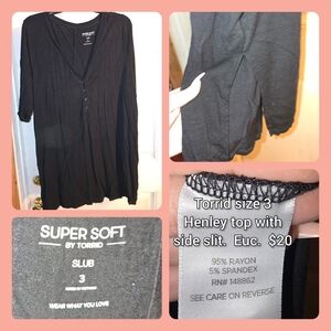 Torrid Black Super Soft Henley Top